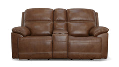 Secretariat Brown Leather P2 Power Reclining Loveseat w/Console