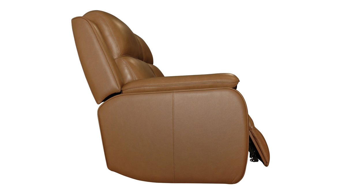 A brown leather recliner chair shown from a side profile view against a solid white background.
