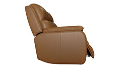 A brown leather recliner chair shown from a side profile view against a solid white background.