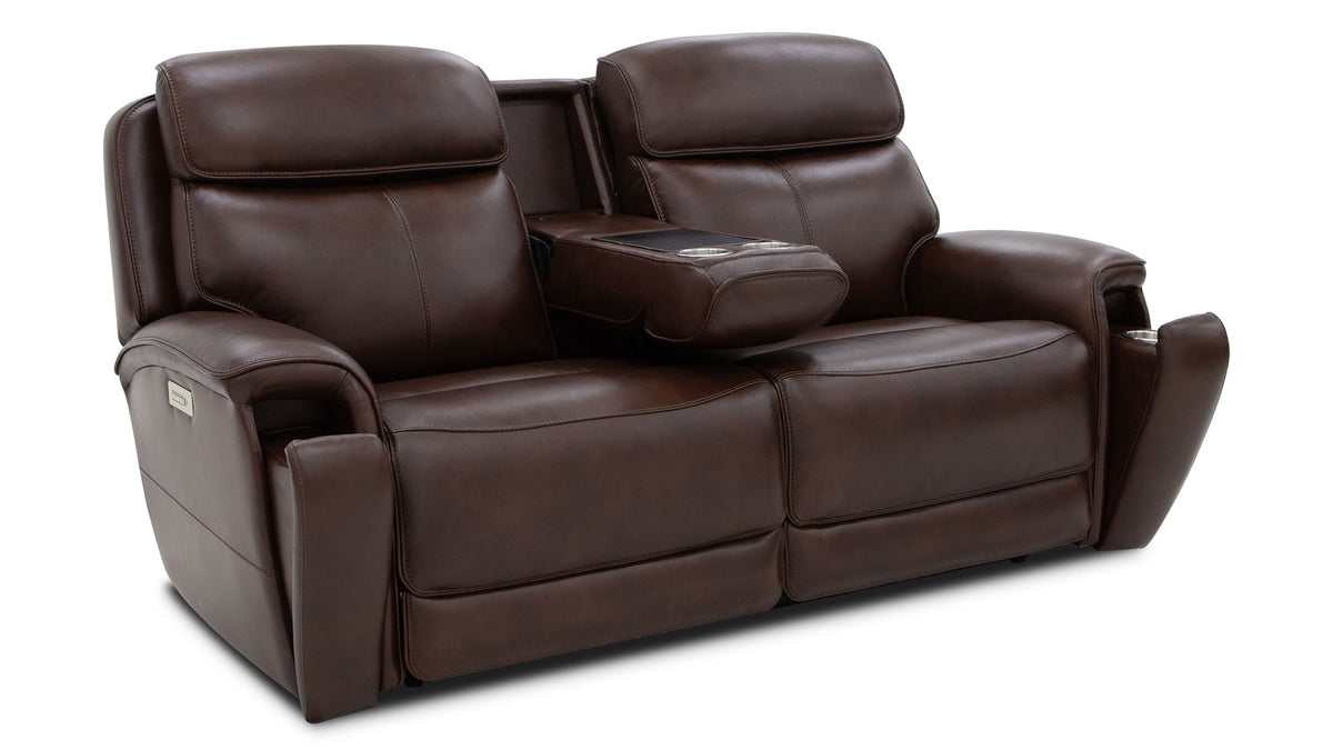Spiced Walnut P3  Leather Power Motion Love Seat | Gallery Furniture