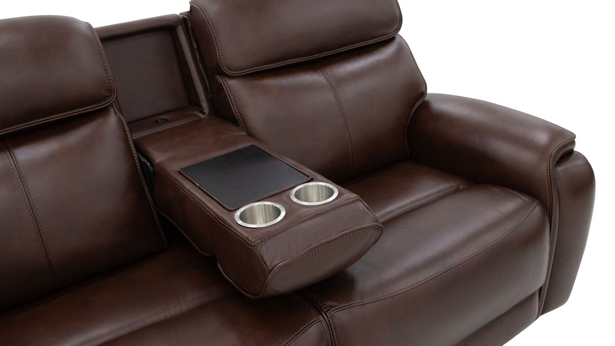 Spiced Walnut P3  Leather Power Motion Love Seat | Gallery Furniture