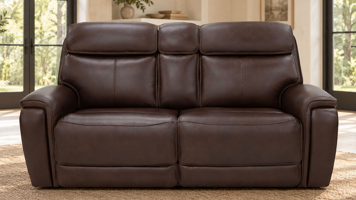 Spiced Walnut P3  Leather Power Motion Love Seat | Gallery Furniture