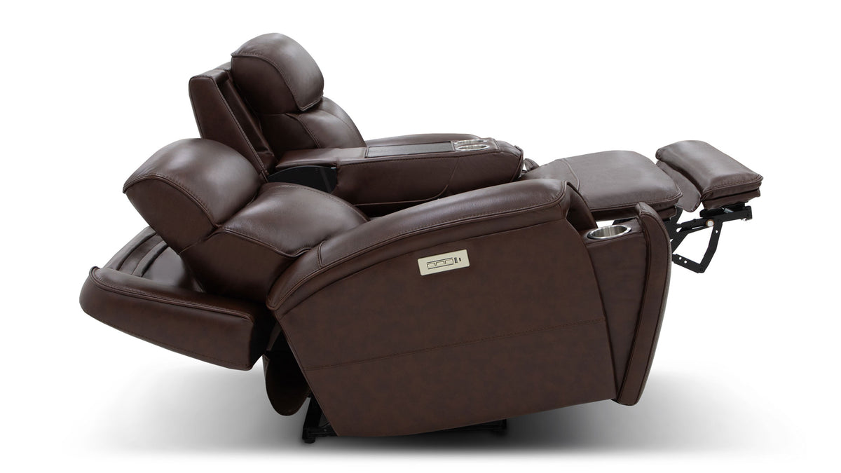 Spiced Walnut P3  Leather Power Motion Love Seat | Gallery Furniture