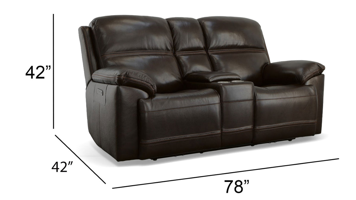 Secretariat Burgundy Leather P2 Power Reclining Loveseat w/Console