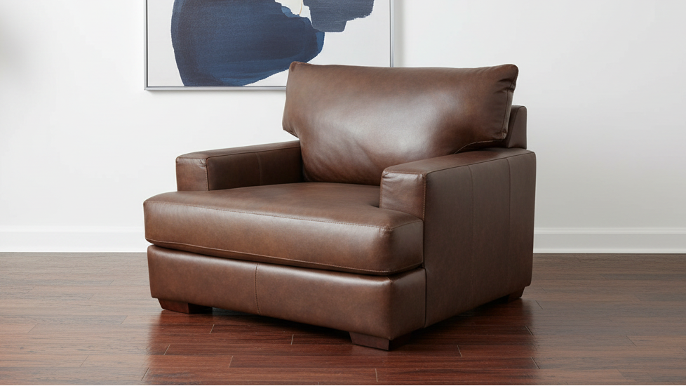 Sillón de cuero marrón sobre fondo blanco
