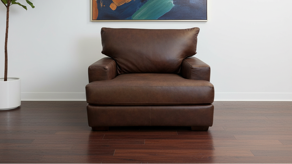 Sillón de cuero marrón sobre fondo blanco
