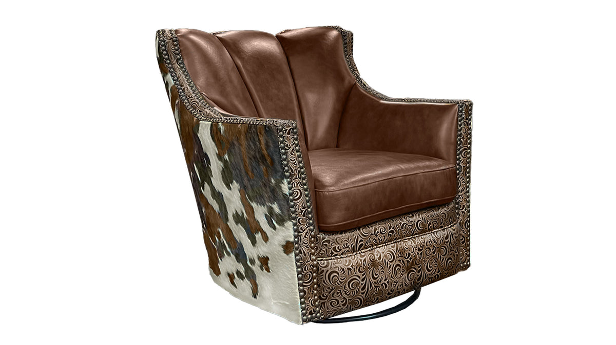 Wrangler 100% Leather & Hair on Hide Swivel Chair