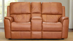 Sofá doble reclinable eléctrico Big Spring Saddle Brown Leather P3 con consola