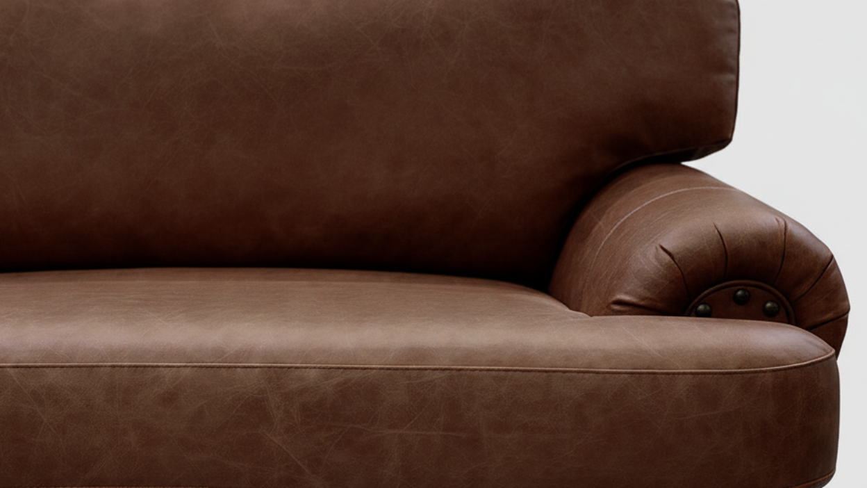 Brown leather sofa on a white background