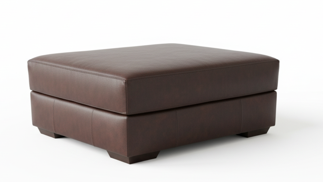Brown leather ottoman on a white background