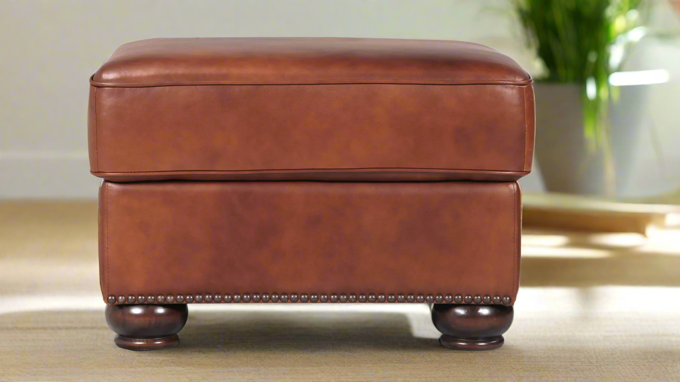 Chevy Fortune Molasses Leather Ottoman w/Storage