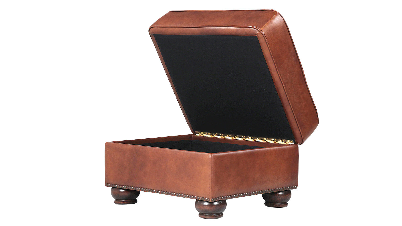 Chevy Fortune Molasses Leather Ottoman w/Storage