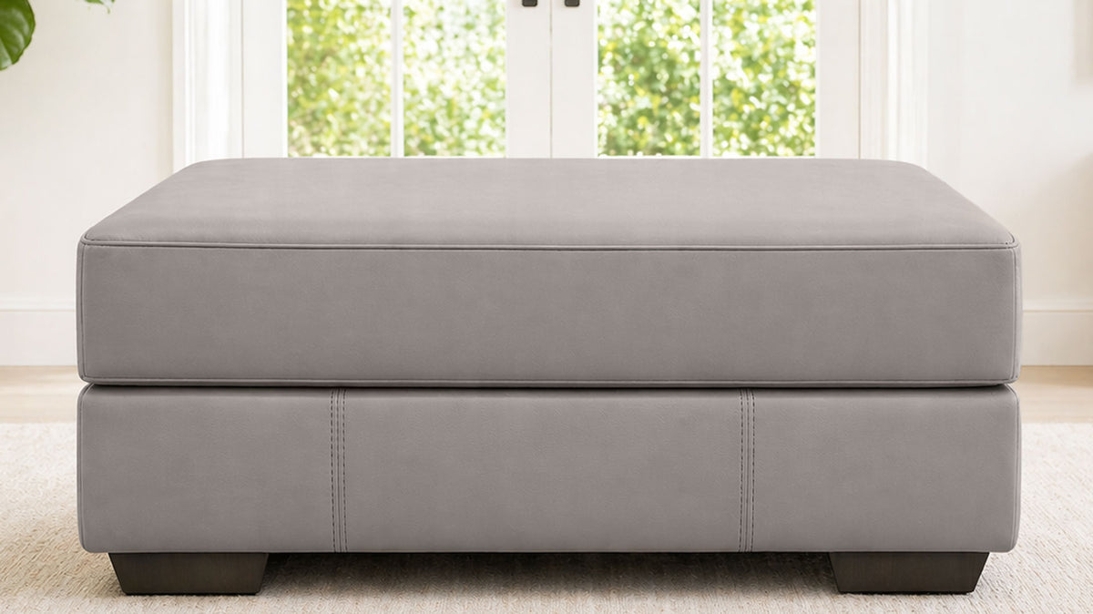 Smoke Top Grain Performance Leather Ottoman by Mayo | Made in USA  | Gallery Furniture