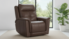 Sillón reclinable eléctrico «Zero Gravity» de cuero marrón de Cloud Nine Stitch – Sillón tapizado para salón | Gallery Furniture