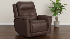 Sillón reclinable eléctrico «Zero Gravity» de cuero marrón de Cloud Nine Stitch – Sillón tapizado para salón | Gallery Furniture