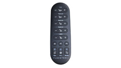 A black Flexsteel vehicle seat and climate control remote control with white button labels and icons, shown vertically against a plain white background.