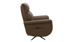 A brown upholstered recliner chair shown from the side against a plain white background.