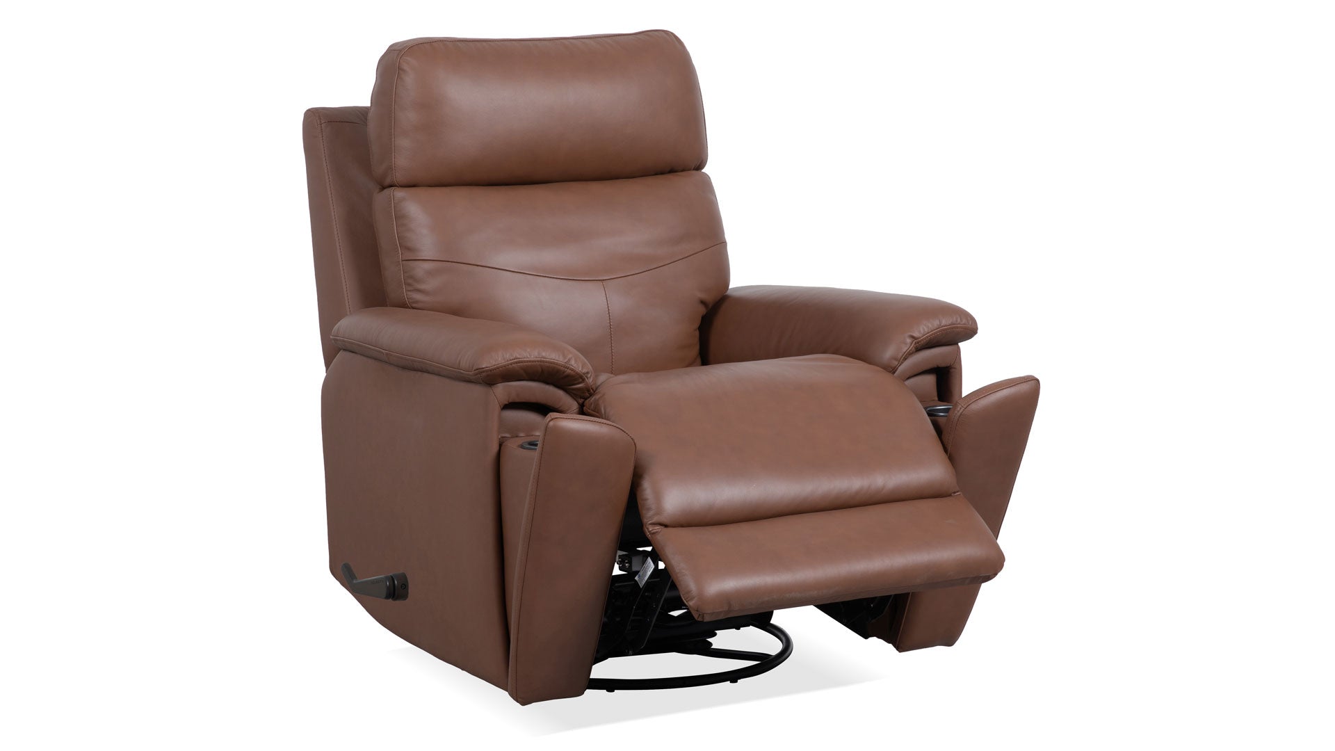 Sillón reclinable giratorio manual «Perfect Match» en cuero marrón nogal refinado – Sillón tapizado para salón | Gallery Furniture