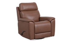 Sillón reclinable giratorio manual «Perfect Match» en cuero marrón nogal refinado – Sillón tapizado para salón | Gallery Furniture
