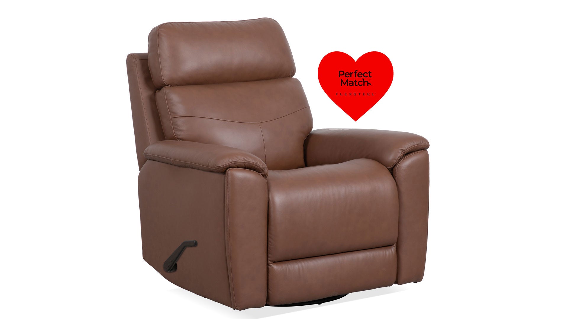 Sillón reclinable giratorio manual «Perfect Match» en cuero marrón nogal refinado – Sillón tapizado para salón | Gallery Furniture