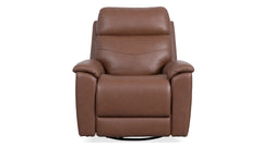 Sillón reclinable giratorio manual «Perfect Match» en cuero marrón nogal refinado – Sillón tapizado para salón | Gallery Furniture