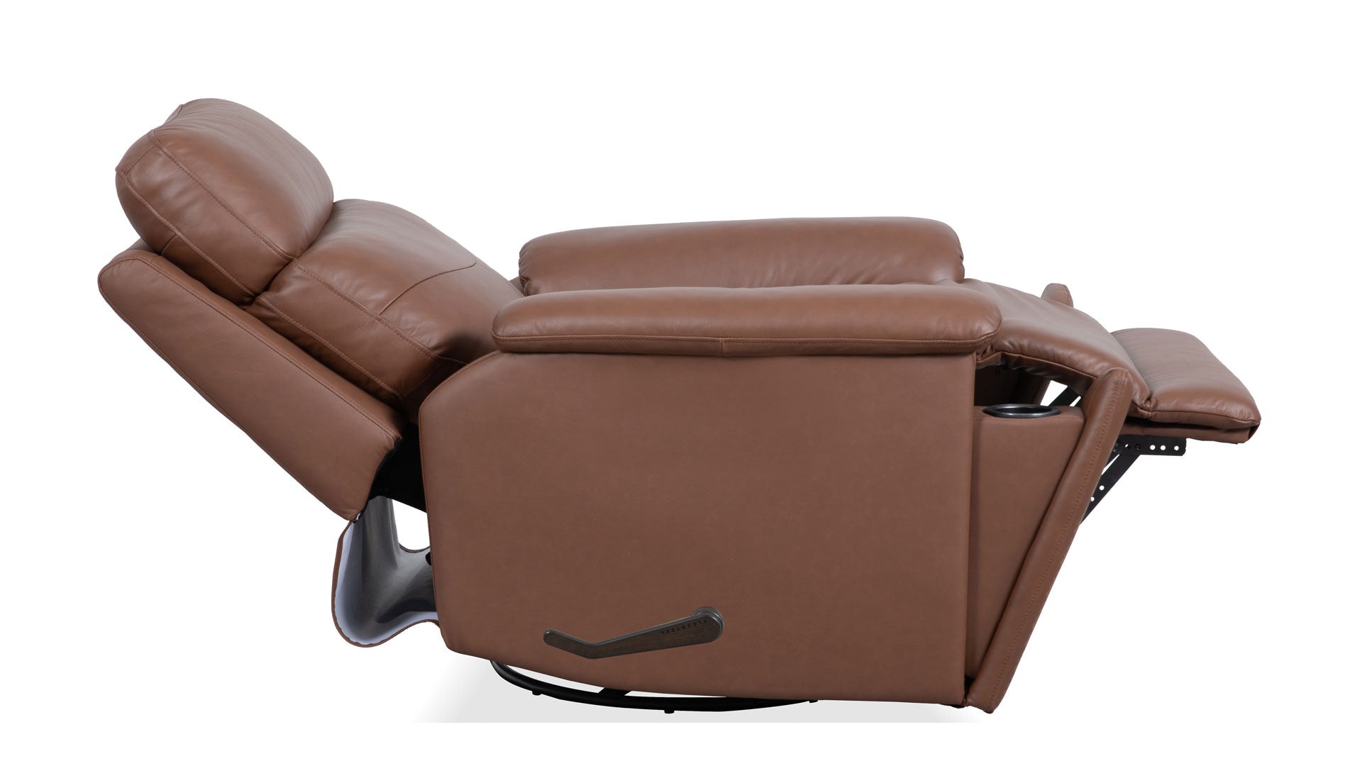 Sillón reclinable giratorio manual «Perfect Match» en cuero marrón nogal refinado – Sillón tapizado para salón | Gallery Furniture