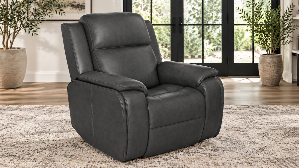 Dark Grey Iron Leather Full Massage Power Recliner