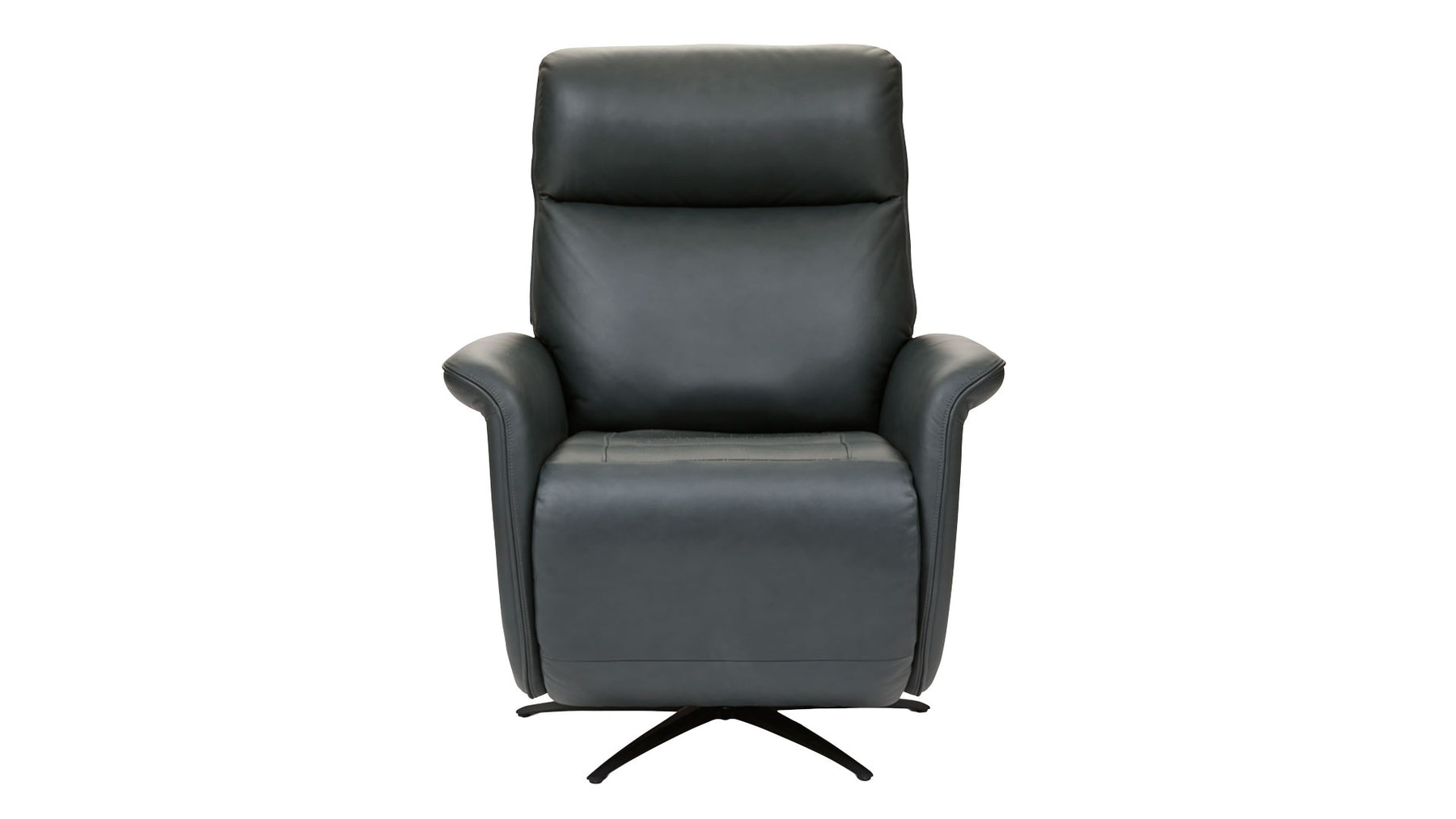 A black faux leather swivel recliner chair with a high backrest and a four-star metal base, shown against a plain white background.