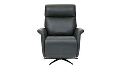 A black faux leather swivel recliner chair with a high backrest and a four-star metal base, shown against a plain white background.