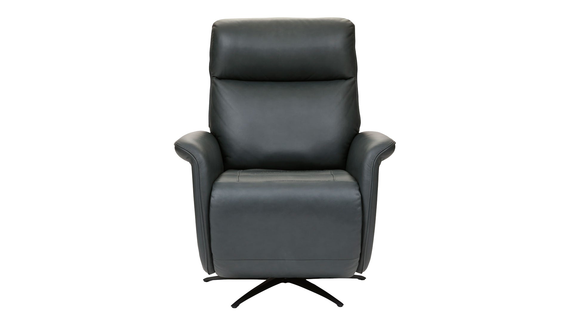 A black faux leather swivel recliner chair with a high backrest and a four-star metal base, shown against a plain white background.