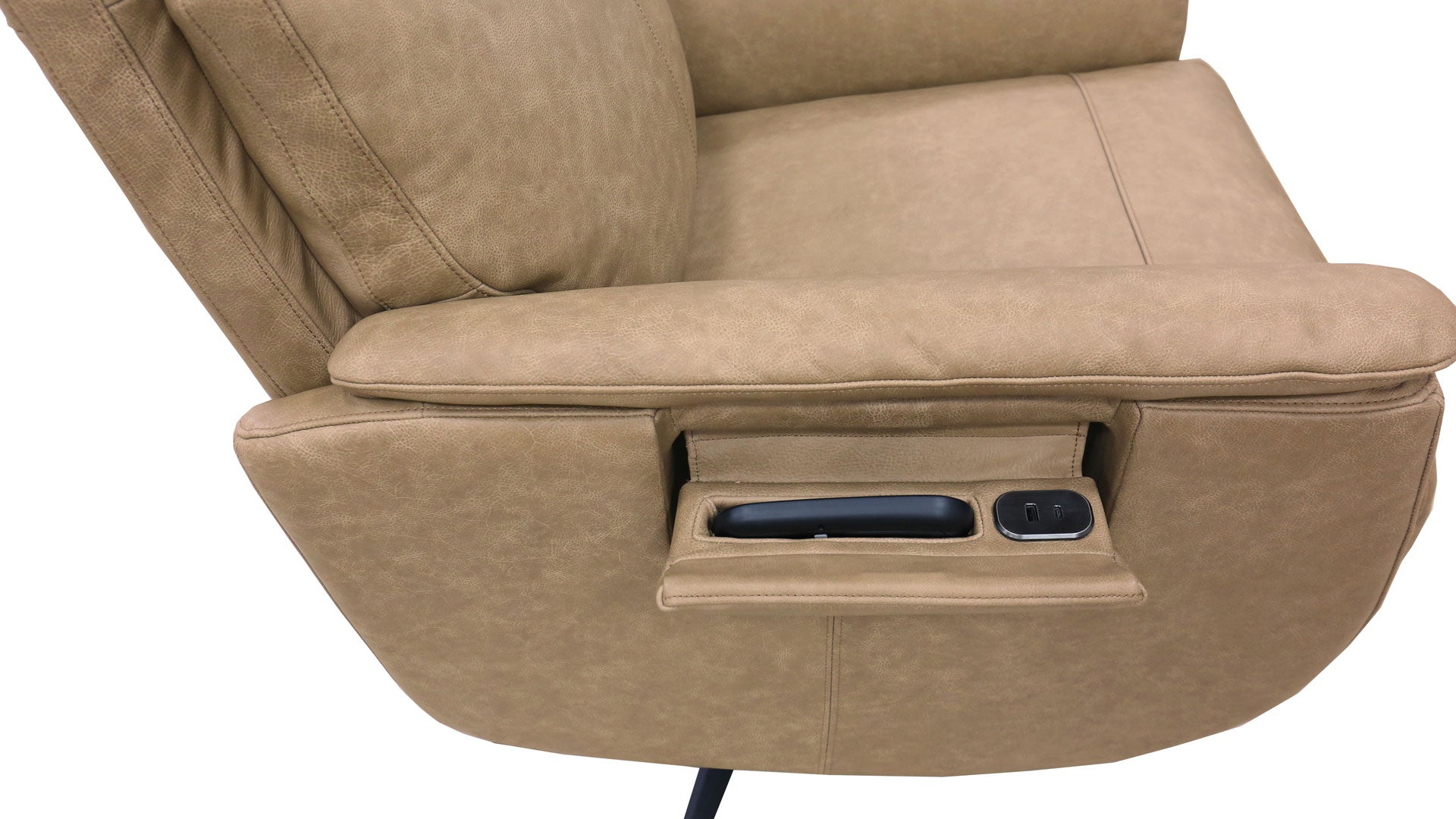 MacZen Cove Taupe Brown Swivel Leather Power Recliner by Flexsteel | Gallery Furniture