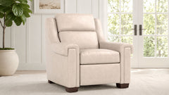 Sillón reclinable eléctrico de cuero de grano superior «Stickley Chester Sorrento Moonshine», que se adapta a la pared