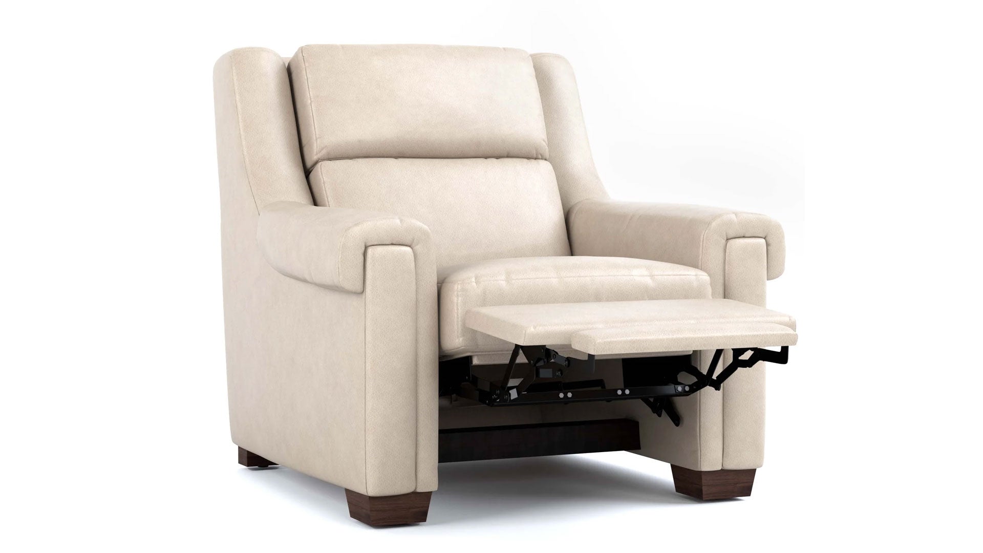 Sillón reclinable eléctrico de cuero de grano superior «Stickley Chester Sorrento Moonshine», que se adapta a la pared