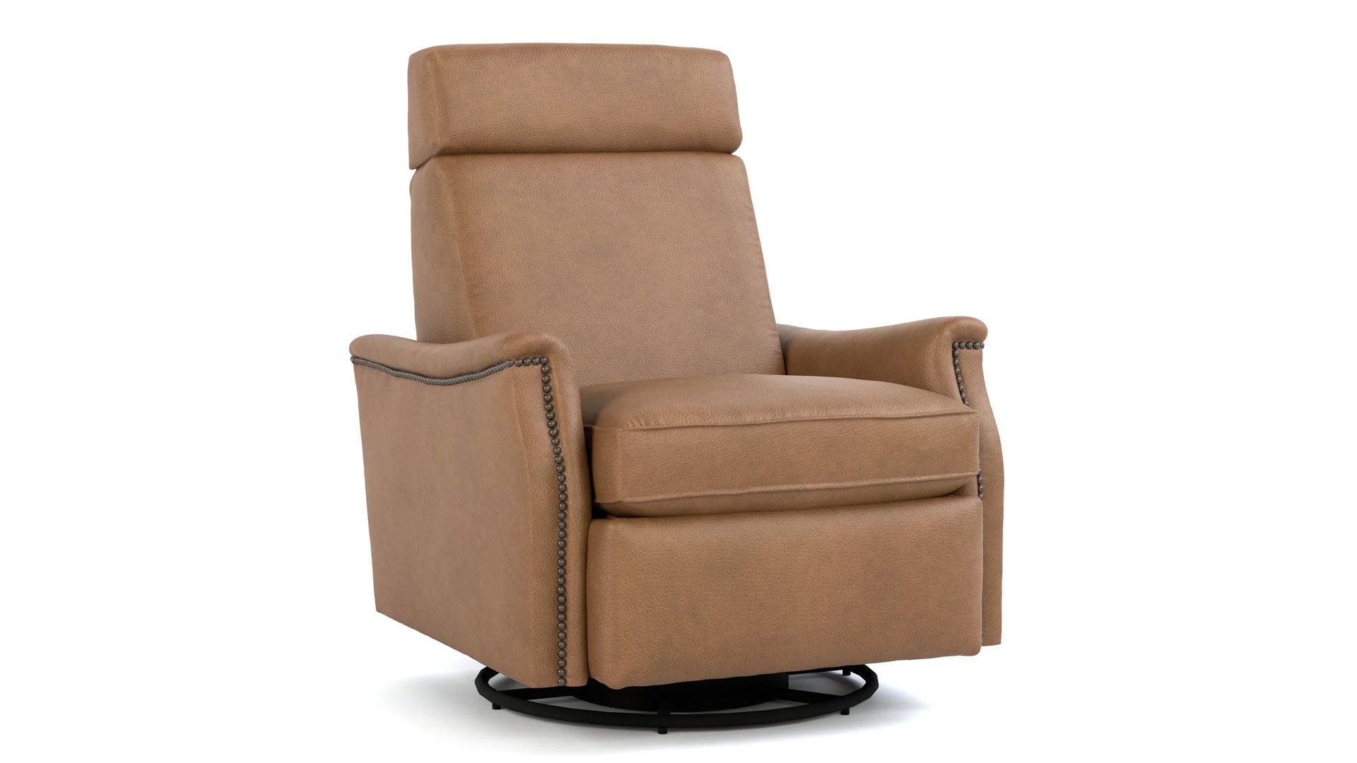 Stickley Laurel Saddle Arm Butternut Top Grain Leather Manual Push Back Swivel Base Recliner