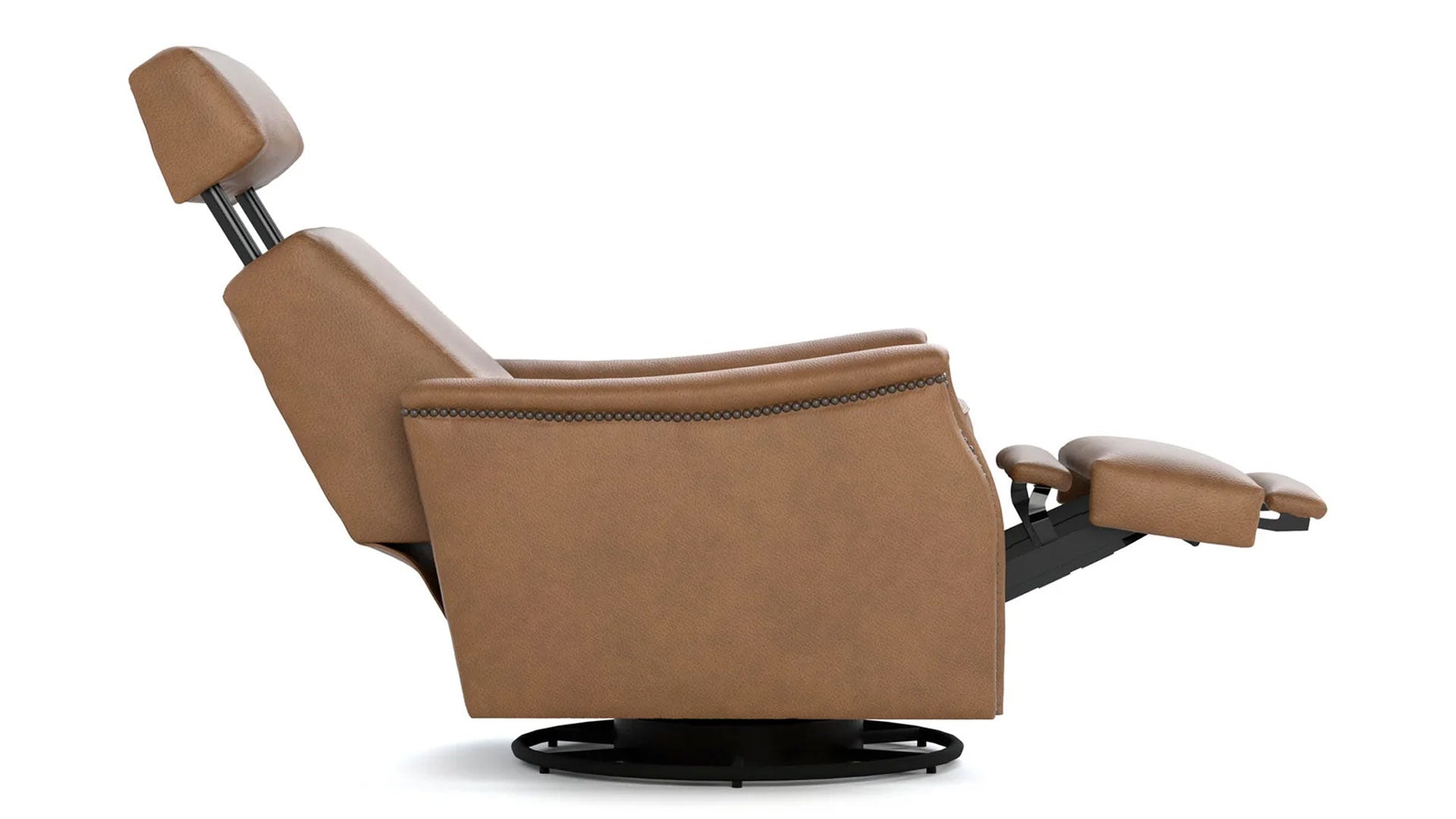 Stickley Laurel Saddle Arm Butternut Top Grain Leather Manual Push Back Swivel Base Recliner
