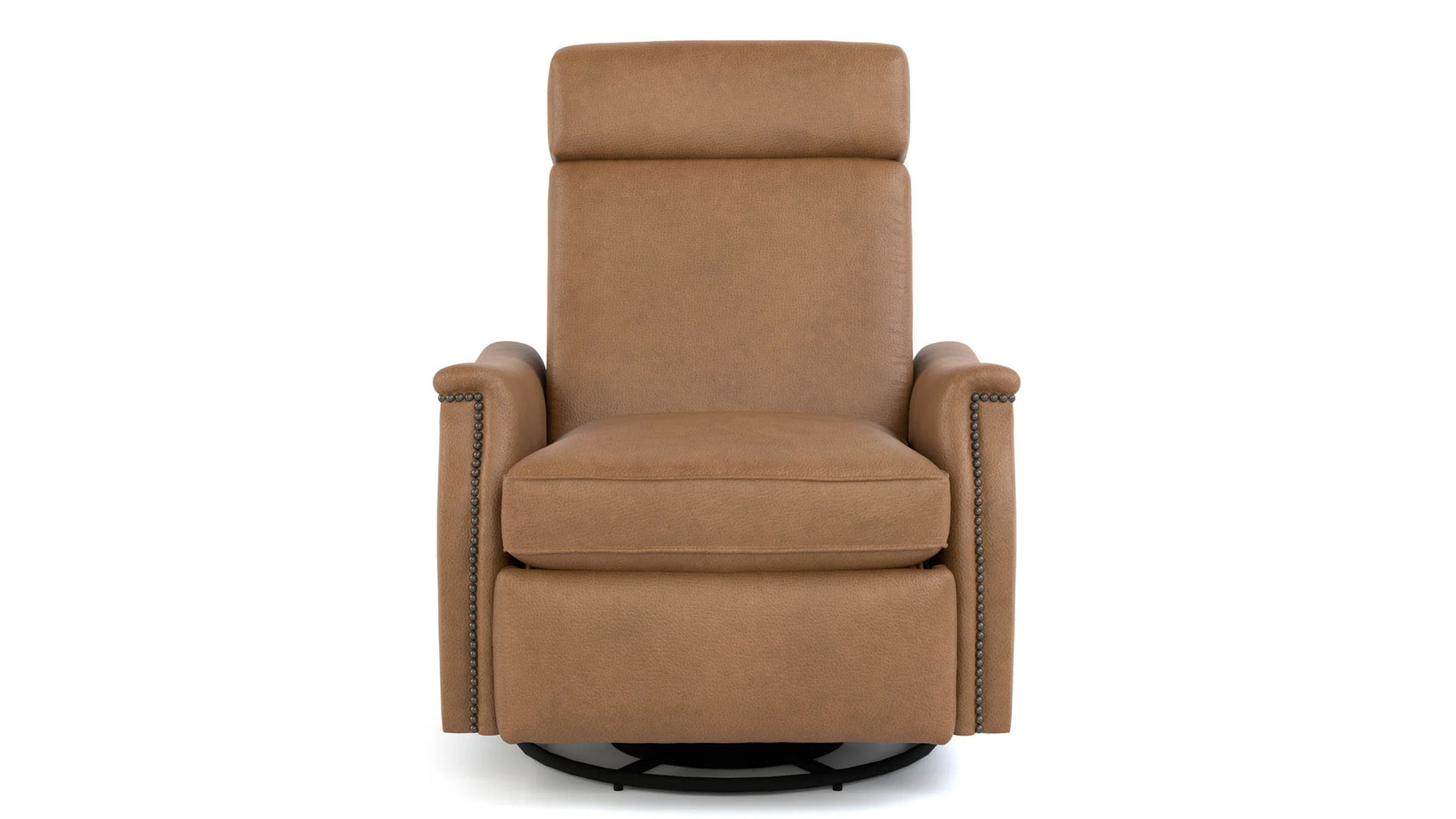 Stickley Laurel Saddle Arm Butternut Top Grain Leather Manual Push Back Swivel Base Recliner