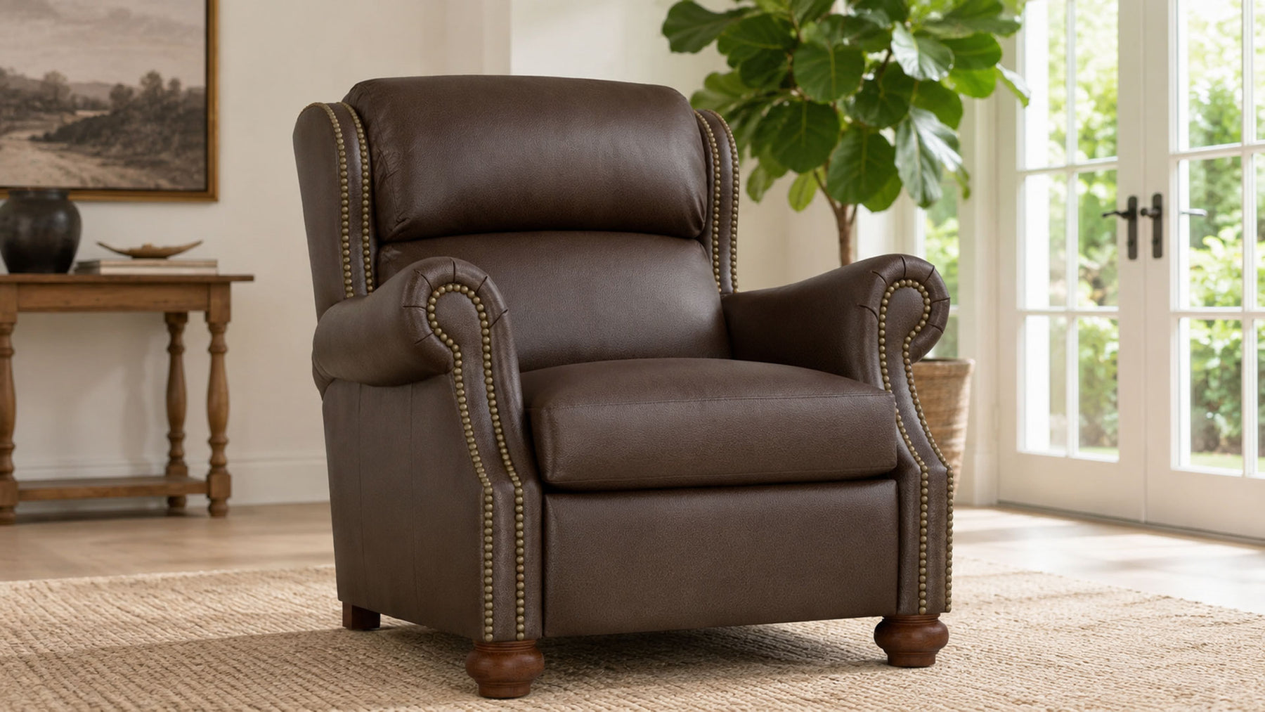Stickley Durango Western Fudge Top Grain Leather Manual Push Back Recliner