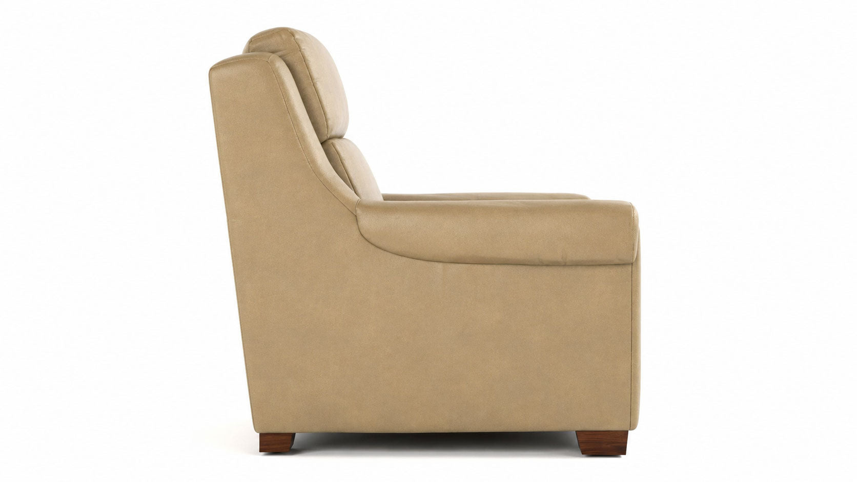 Sillón reclinable eléctrico Stickley Chester Futuro en piel de grano superior color topo, con diseño que se adapta a la pared