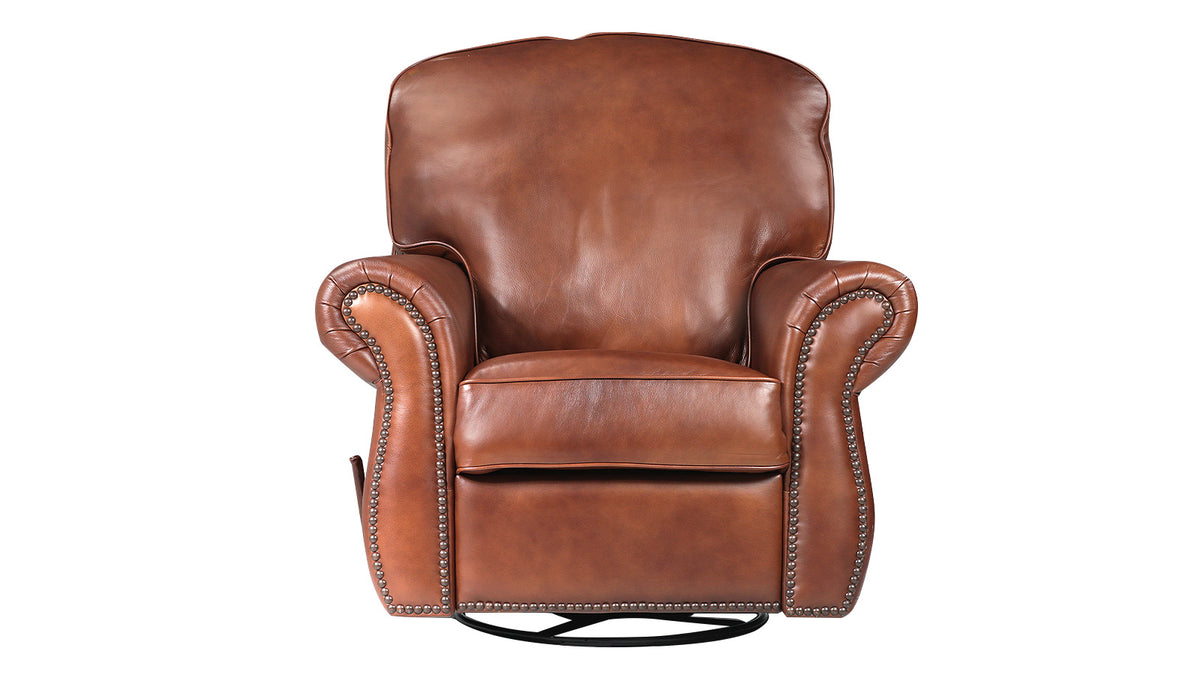 CHEVY FORTUNE MOLASES LEATHER SWIVEL ROCKER RECLINER