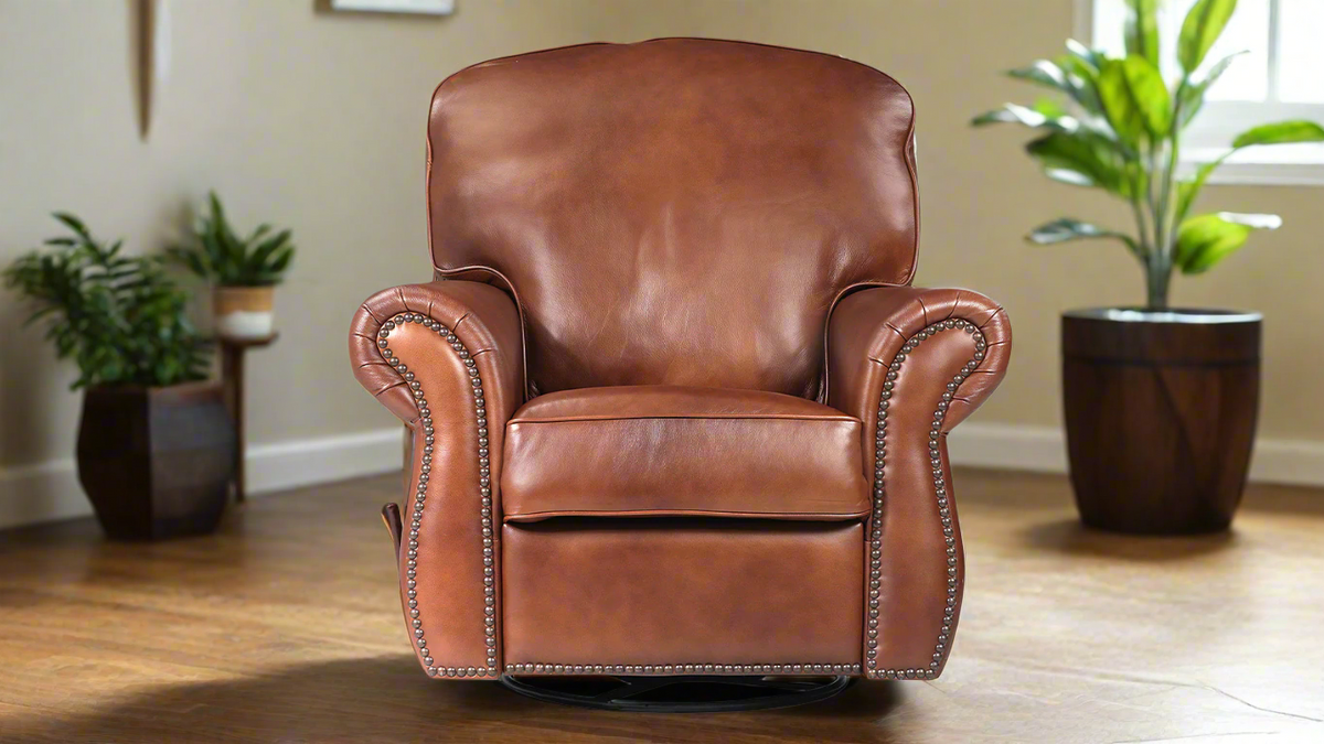 CHEVY FORTUNE MOLASES LEATHER SWIVEL ROCKER RECLINER