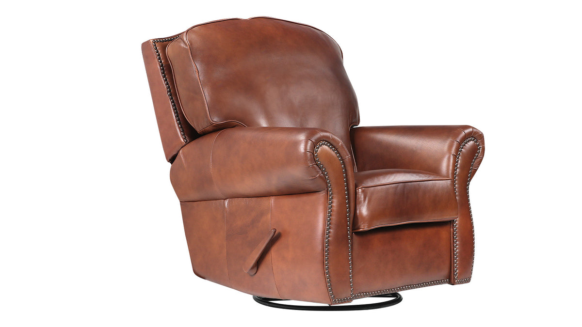 CHEVY FORTUNE MOLASES LEATHER SWIVEL ROCKER RECLINER