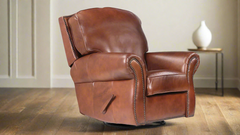 CHEVY FORTUNE MOLASES LEATHER SWIVEL ROCKER RECLINER