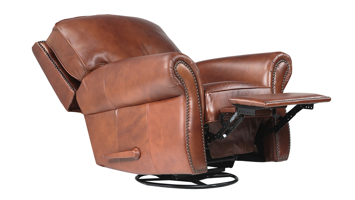 CHEVY FORTUNE MOLASES LEATHER SWIVEL ROCKER RECLINER