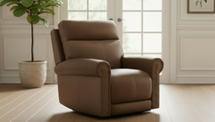 Sillón reclinable eléctrico «Zero Gravity» de cuero marrón rojizo – Sillón tapizado para salón | Gallery Furniture