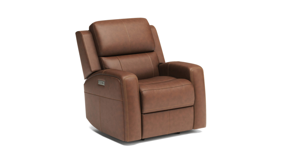 King Cowboy Saddle Brown Leather Match Power Recliner – Upholstered Living Room Chair| Gallery Furniture
