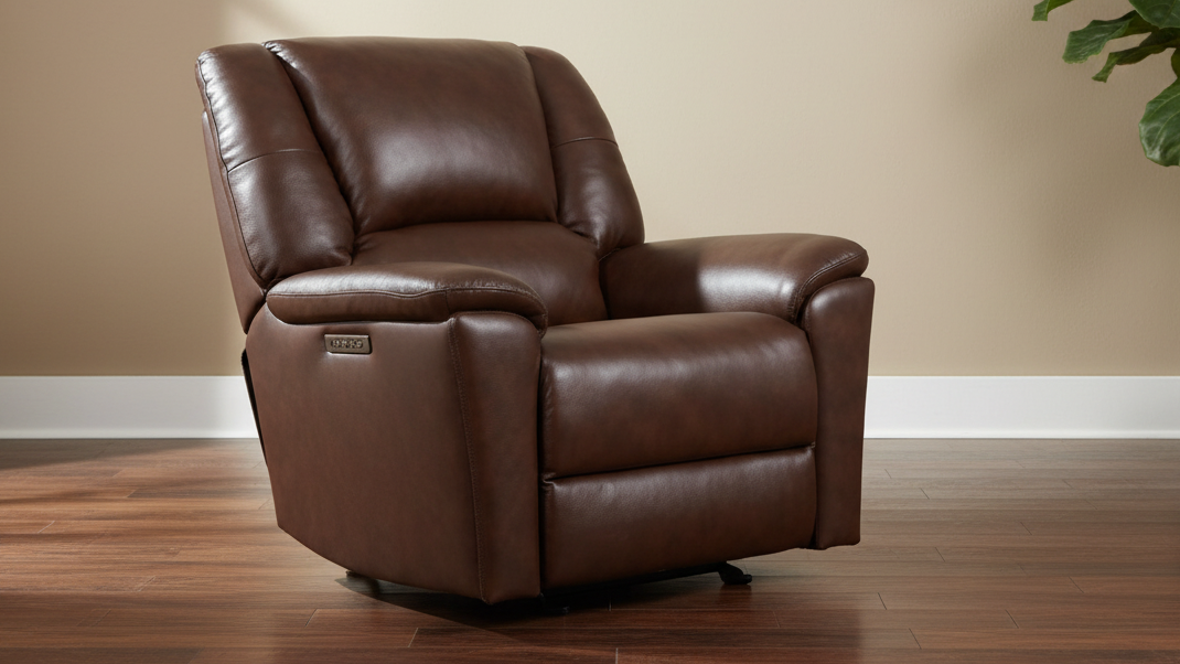 Sillón reclinable con función de balanceo «Perfect Match» de piel marrón «Tavern» – Sillón tapizado para salón | Gallery Furniture