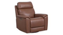 Sillón reclinable giratorio con reposapiés «Perfect Match» de cuero marrón nogal refinado – Sillón tapizado para salón | Gallery Furniture