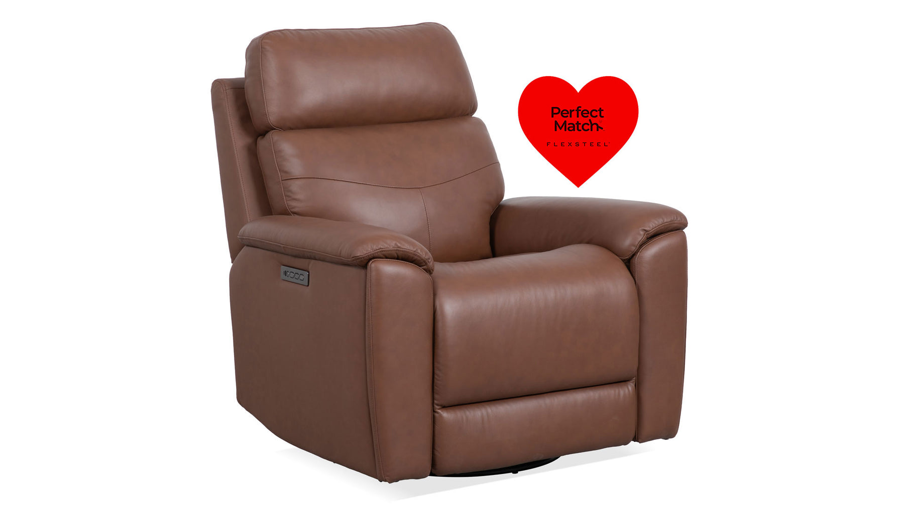 Sillón reclinable giratorio con reposapiés «Perfect Match» de cuero marrón nogal refinado – Sillón tapizado para salón | Gallery Furniture
