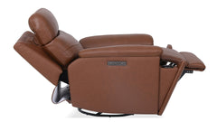 Sillón reclinable giratorio con reposapiés «Perfect Match» de cuero marrón nogal refinado – Sillón tapizado para salón | Gallery Furniture