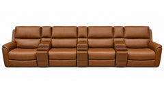 Brown leather sectional sofa on a white background